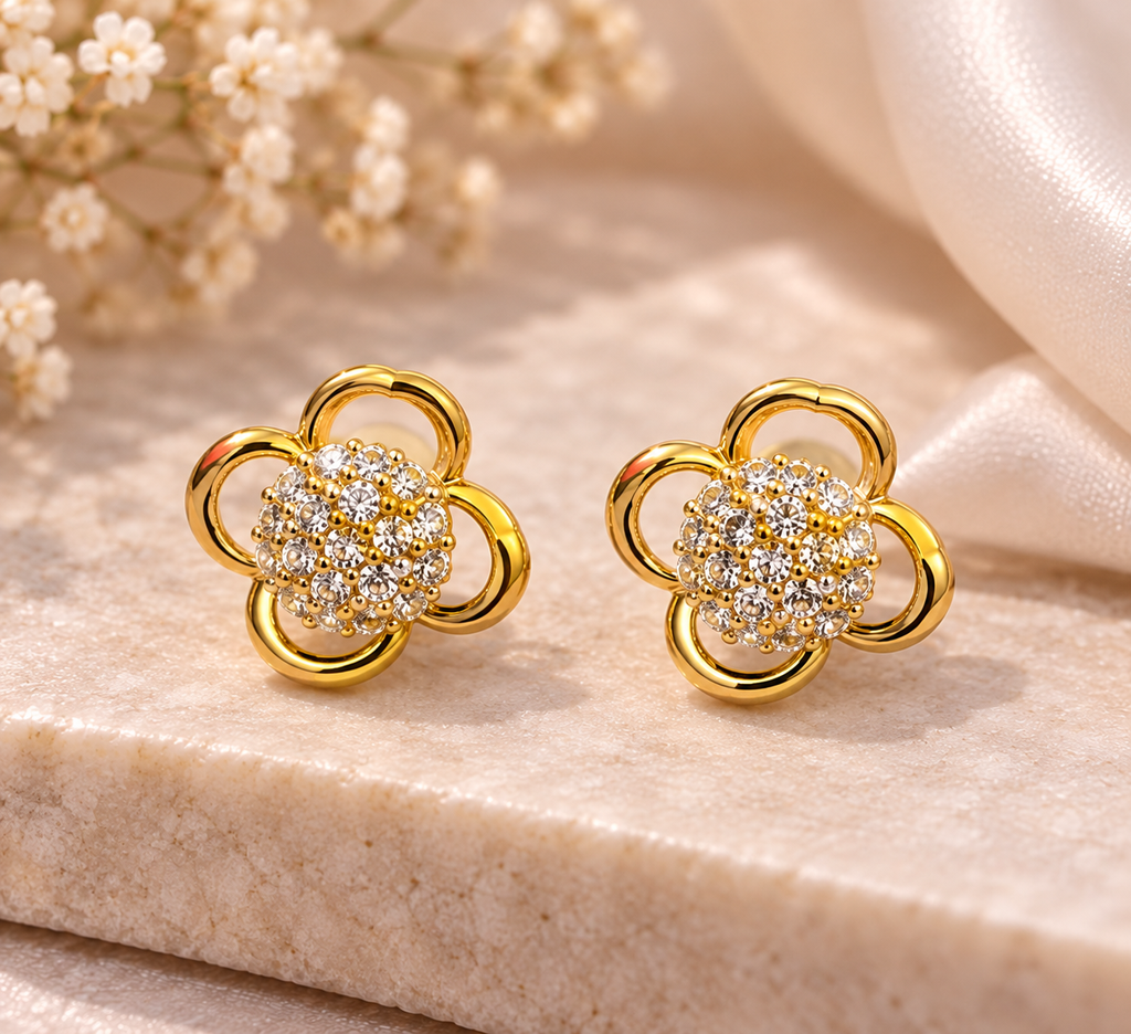 Golden Bloom Crystal Stud Earrings