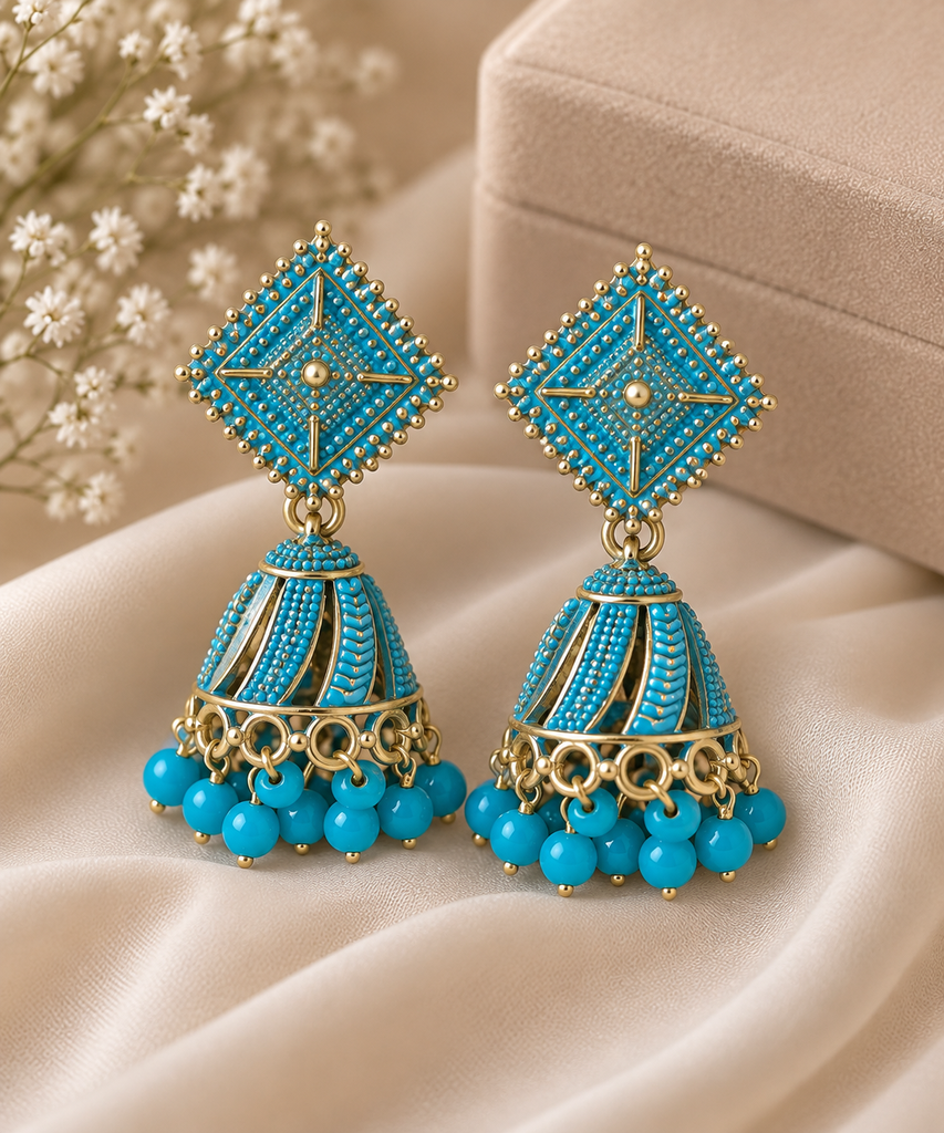 Turquoise Royal Jhumka Earrings