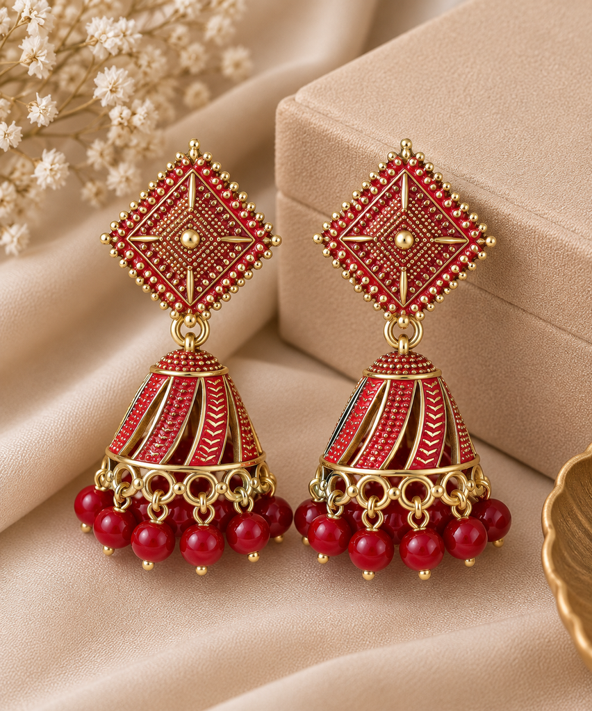 Ruby Red Royal Jhumka Earrings