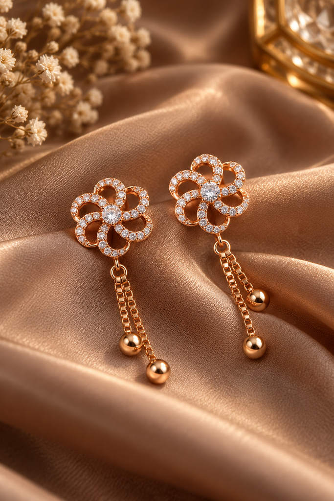 Golden Bloom Crystal Chain Earrings
