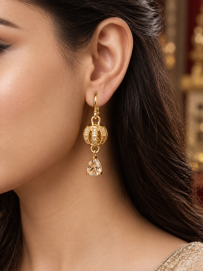 Golden Luxe Teardrop Crystal Dangle Earrings